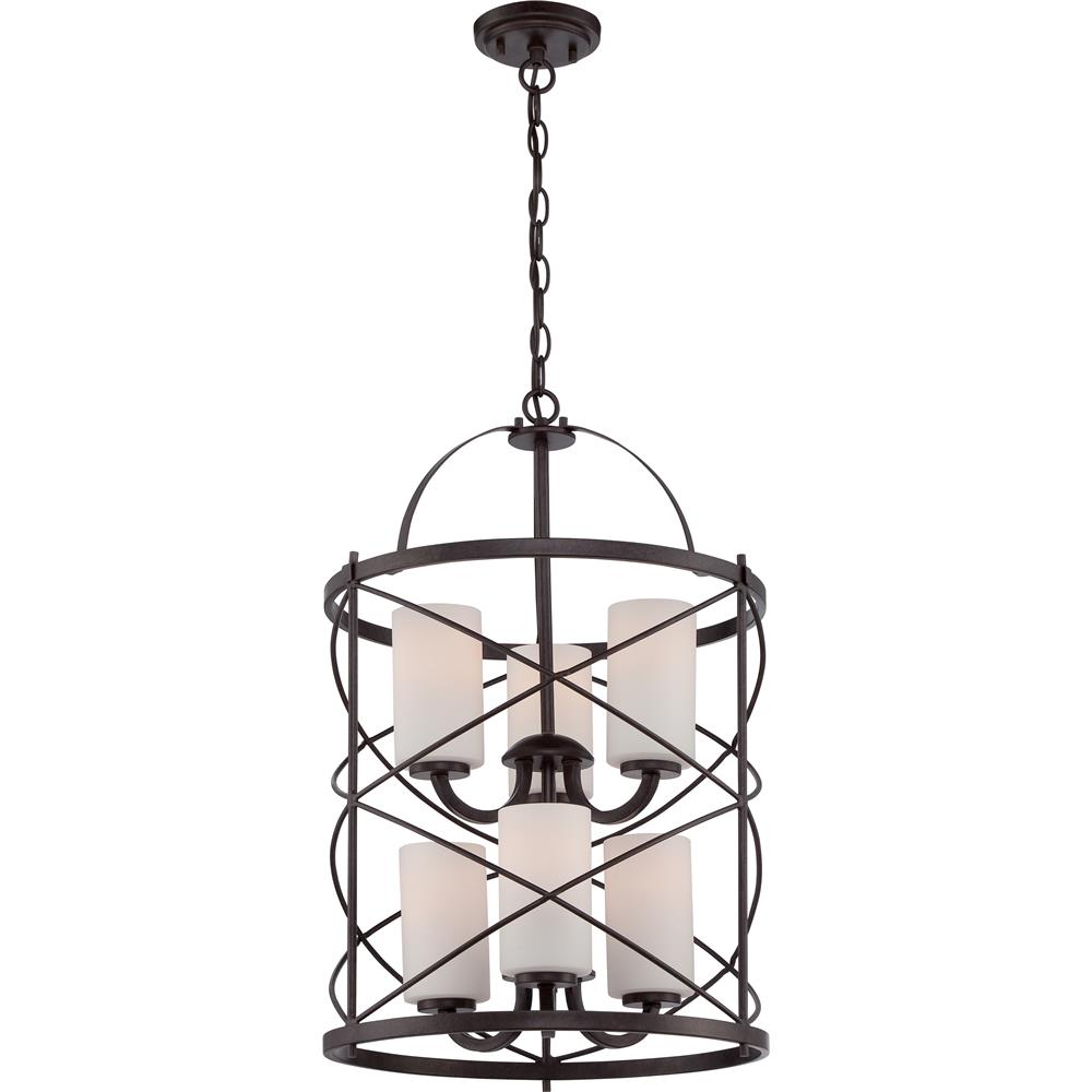 Nuvo Lighting 60/5339  Ginger - 6 Light; 2-Tier; Chandelier with Satin White Glass in Old Bronze Finish